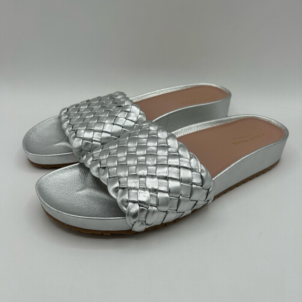 Cole Haan Silver Woven Slide Sandals